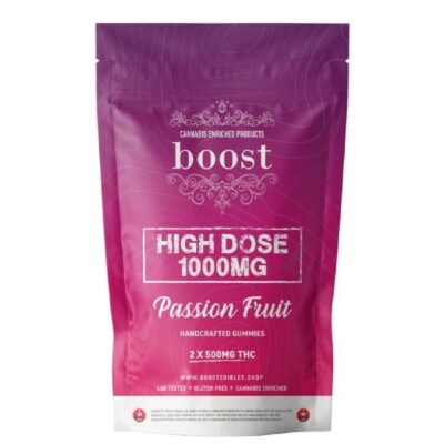 Boost Edibles featuring a high dose passion fruit