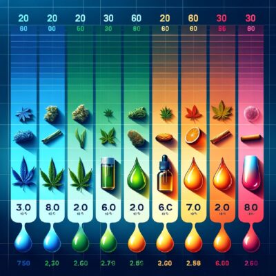 look at the optimal vaping temperatures for different substances, visually represented through a gradient of colors and easy-to-recognize icons for each substance.